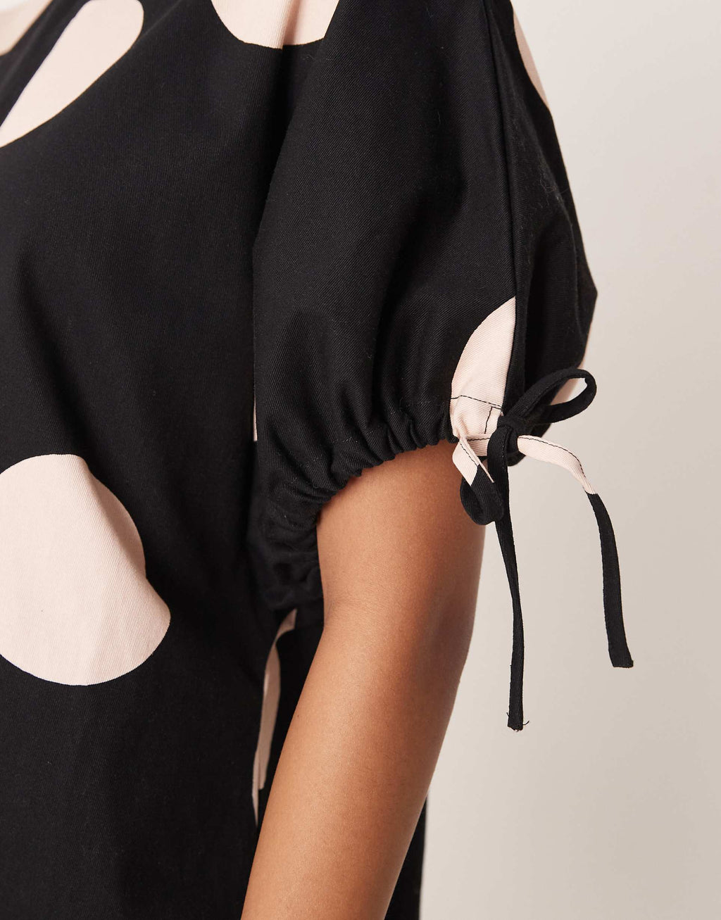 ASOS DESIGN crew neck mini dress with tie sleeve detail in polka dots