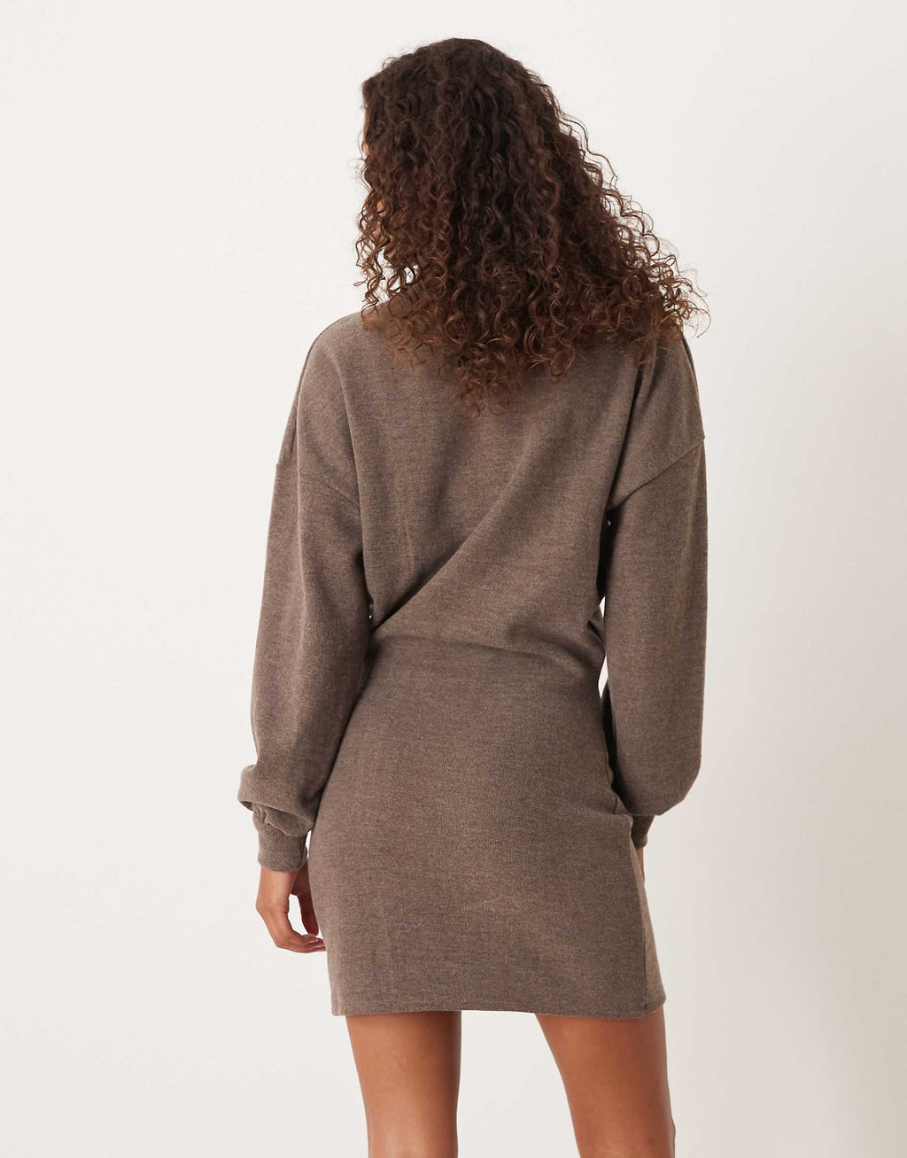 ASOS DESIGN supersoft high neck balloon sleeves mini dress in chocolate