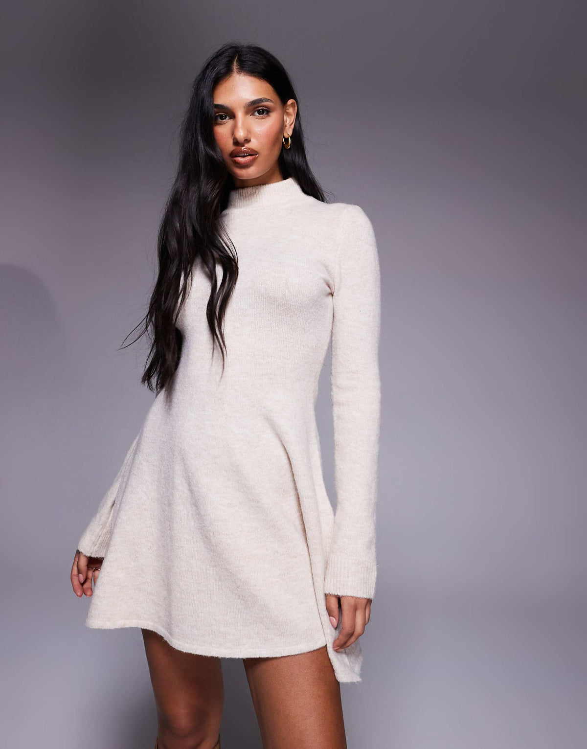 Kaiia exclusive knitted high neck skater mini dress in cream
