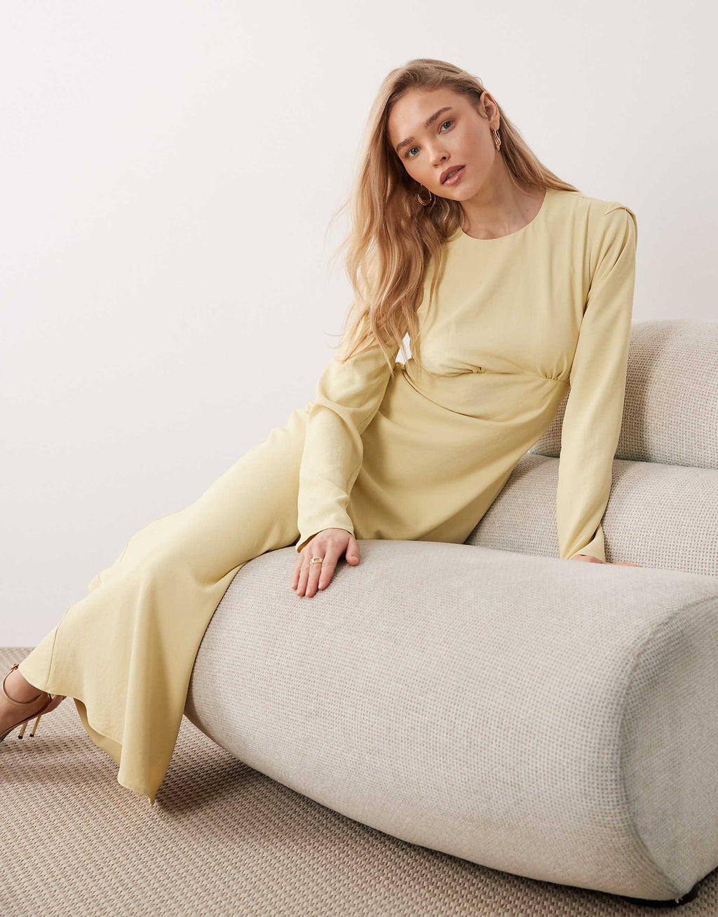 ASOS DESIGN bias cut bust detailing maxi dress in buttermilk