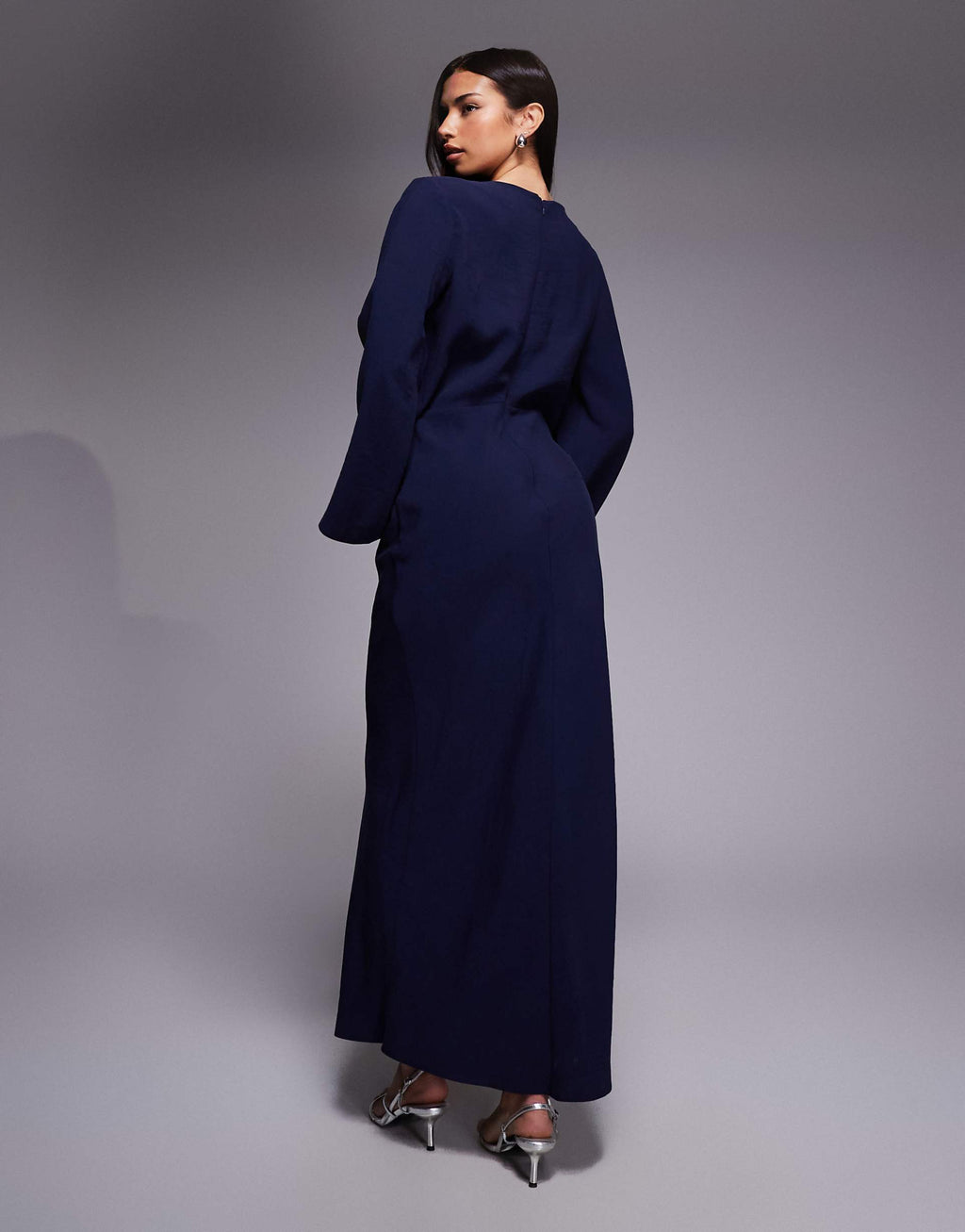 ASOS DESIGN long sleeve tucked waist bias cut maxi dress in chocolate