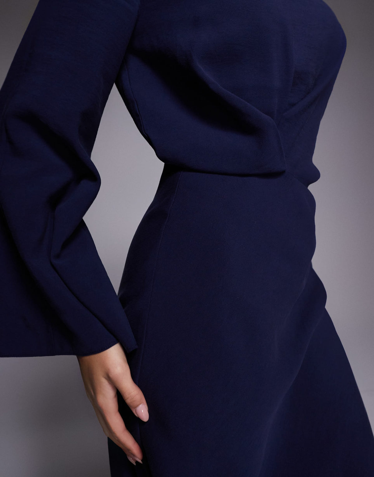 ASOS DESIGN long sleeve tucked waist bias cut maxi dress in chocolate