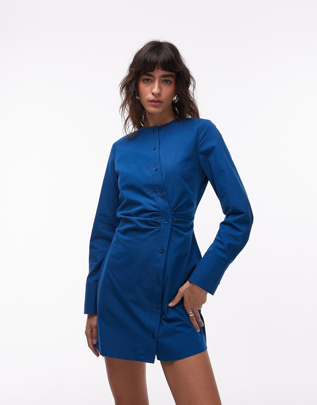 ASOS DESIGN collarless asymmetric shirt dress in navy