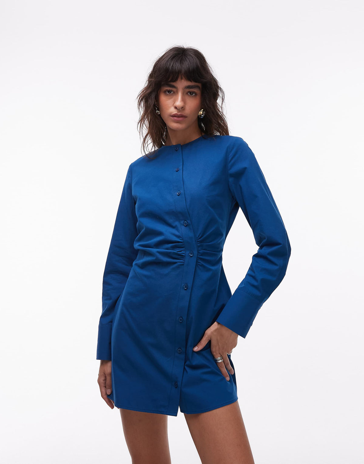 ASOS DESIGN collarless asymmetric shirt dress in navy