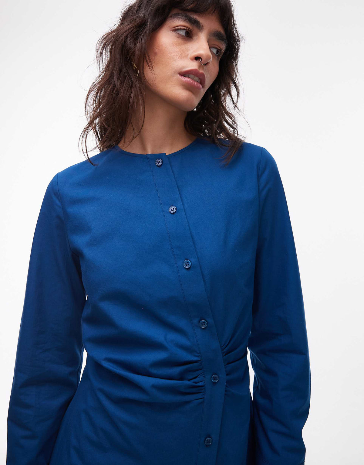 ASOS DESIGN collarless asymmetric shirt dress in navy