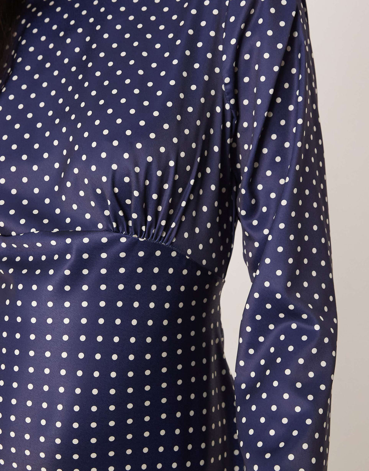 ASOS DESIGN bias cut bust detail satin maxi dress in navy polka dots