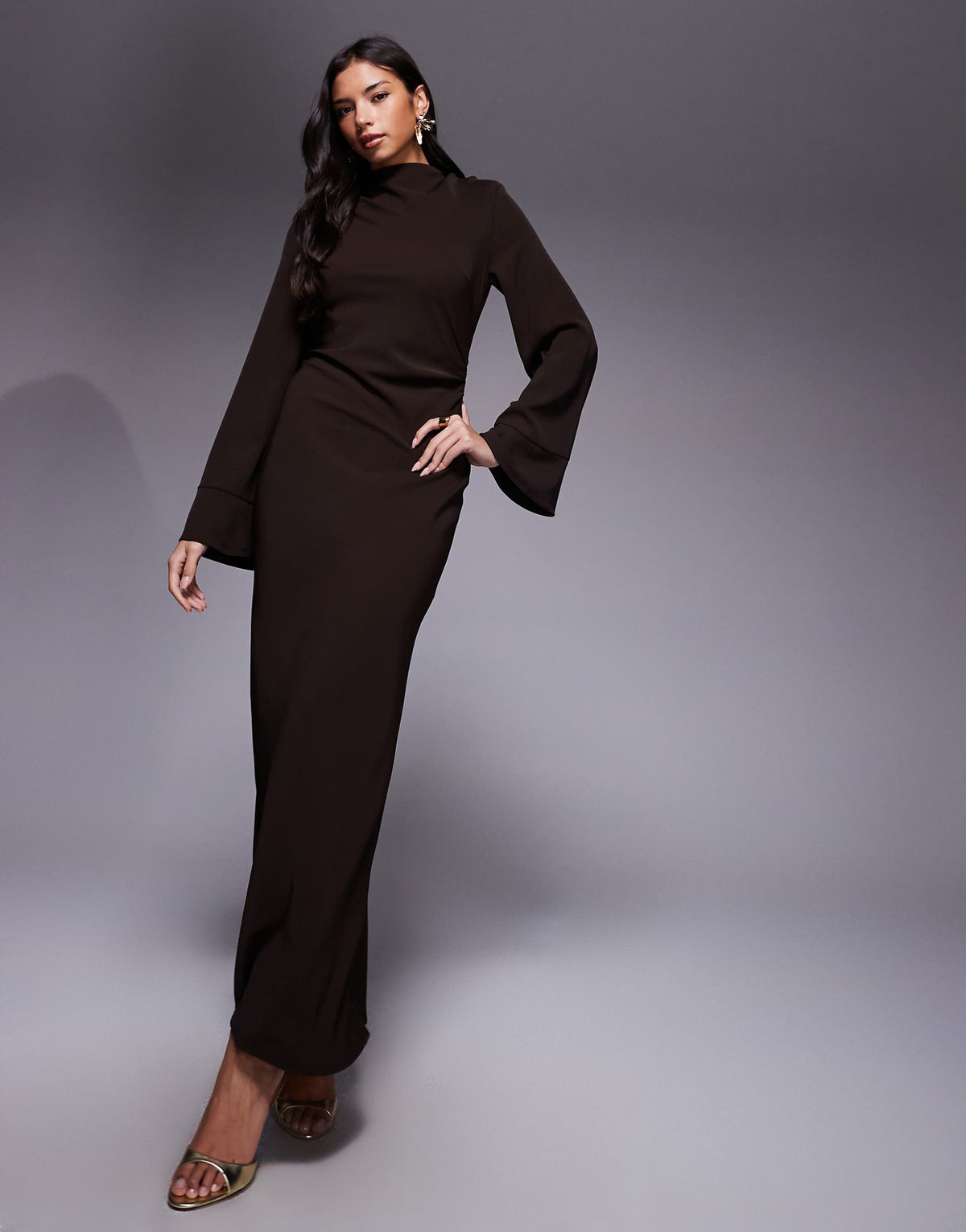 ASOS DESIGN clean crepe maxi dress in chocolate