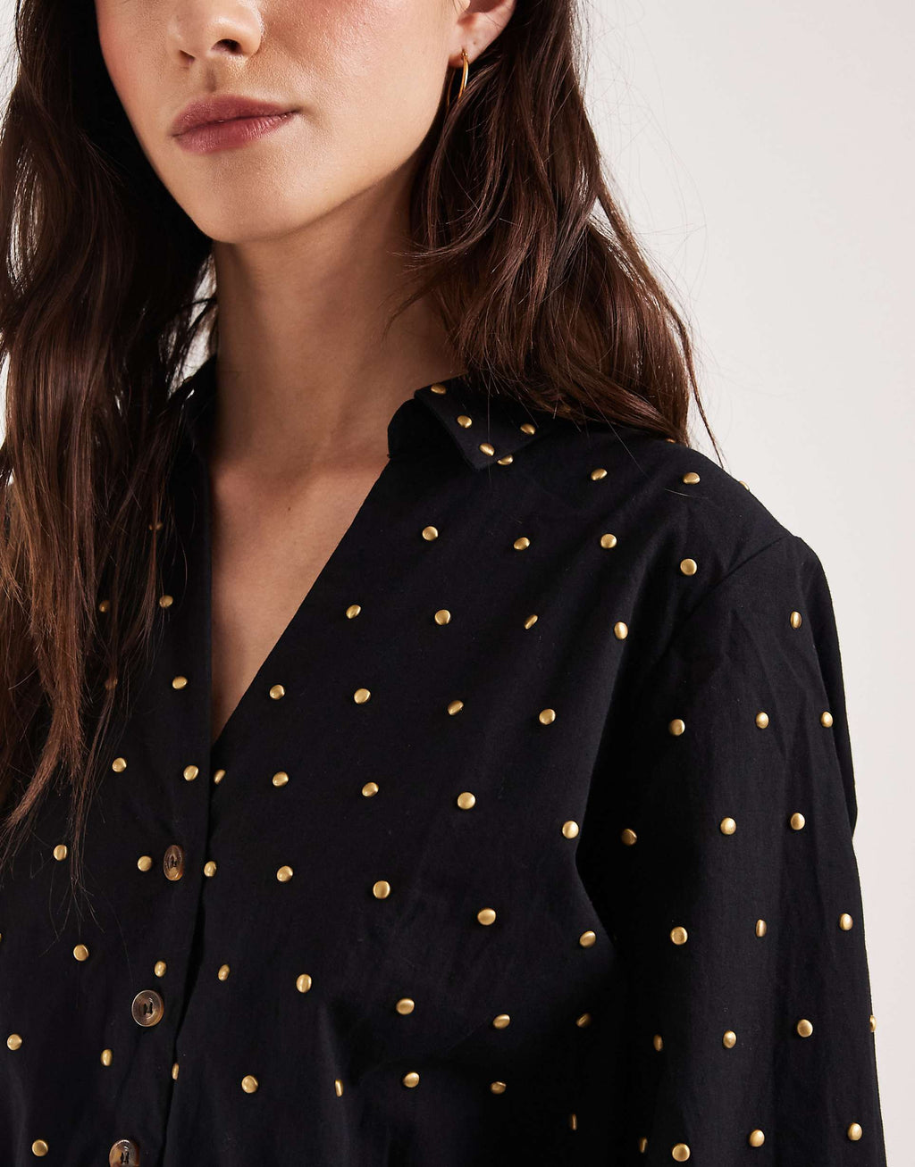 Never Fully Dressed cotton iron-on detailing mini wrap shirt dress in black