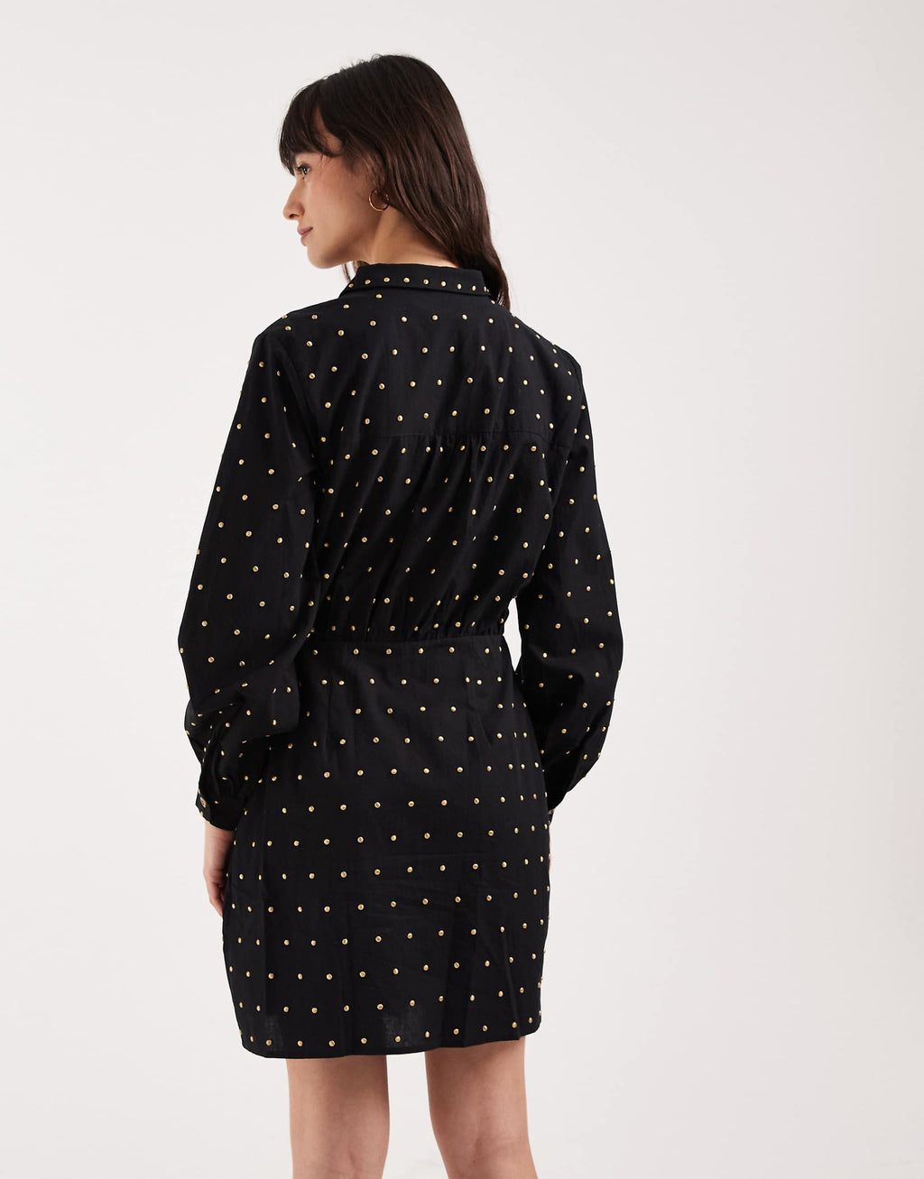 Never Fully Dressed cotton iron-on detailing mini wrap shirt dress in black