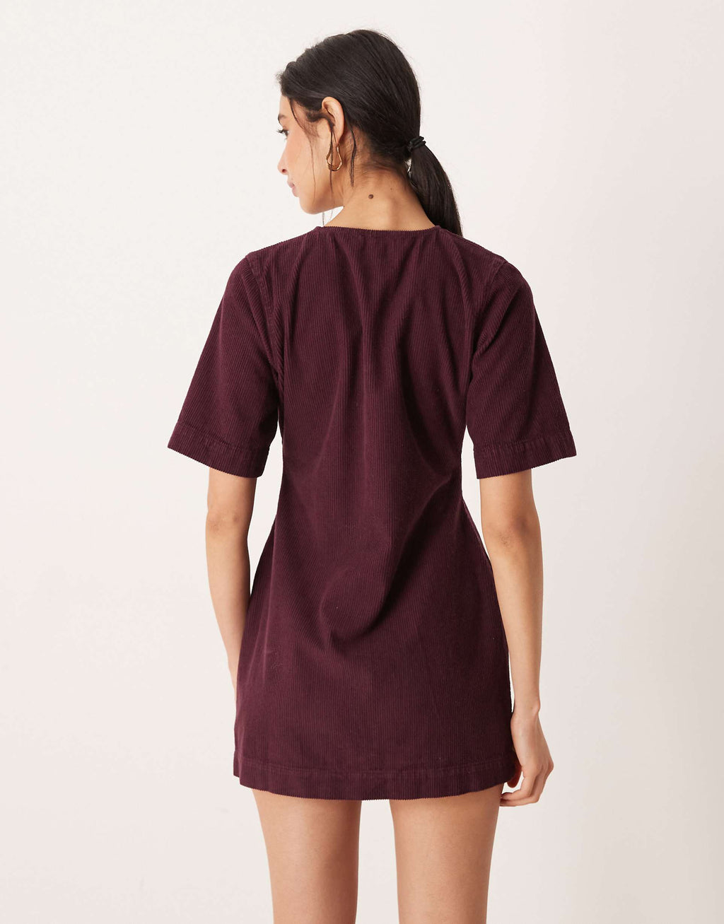 ASOS DESIGN corduroy button through mini dress in plum