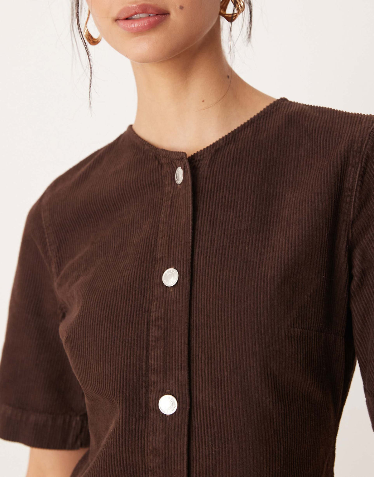 ASOS DESIGN corduroy button through mini dress in chocolate brown