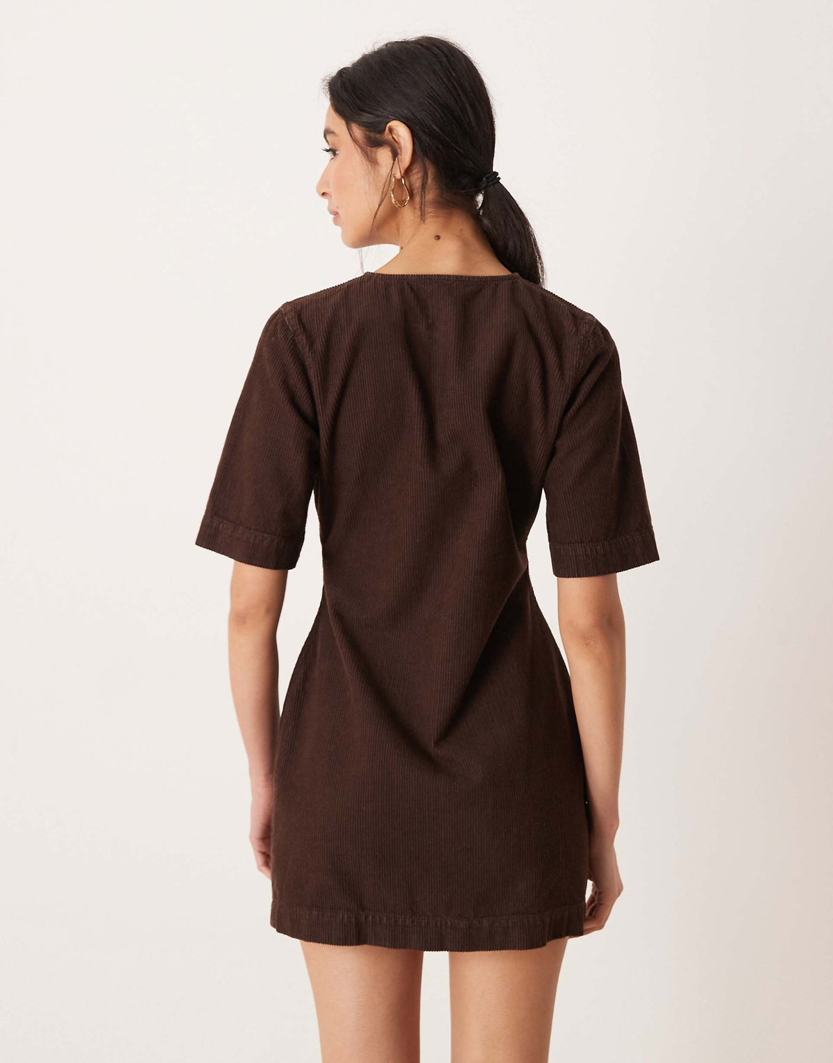 ASOS DESIGN corduroy button through mini dress in chocolate brown