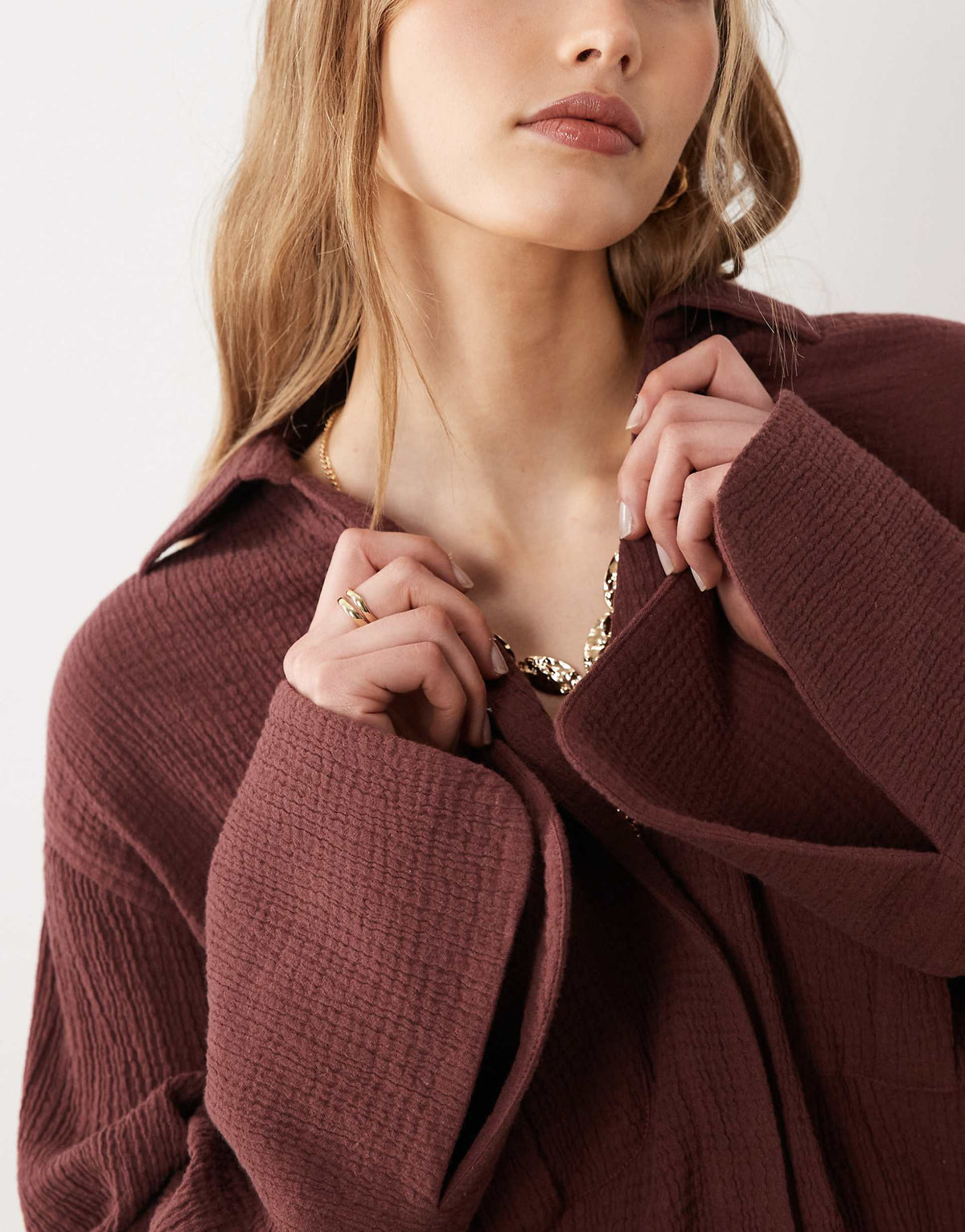 ASOS DESIGN double cloth mini shirt dress with wide cuffs and oversized pockets in warm chocolate