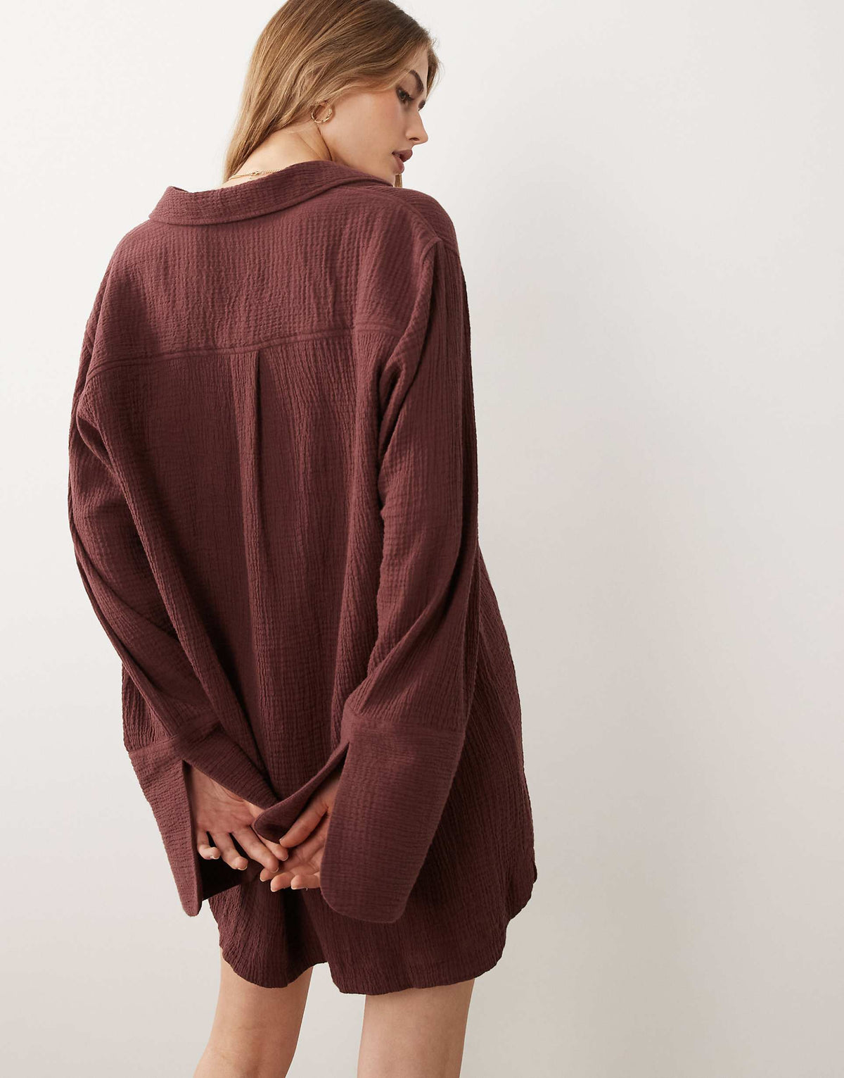 ASOS DESIGN double cloth mini shirt dress with wide cuffs and oversized pockets in warm chocolate