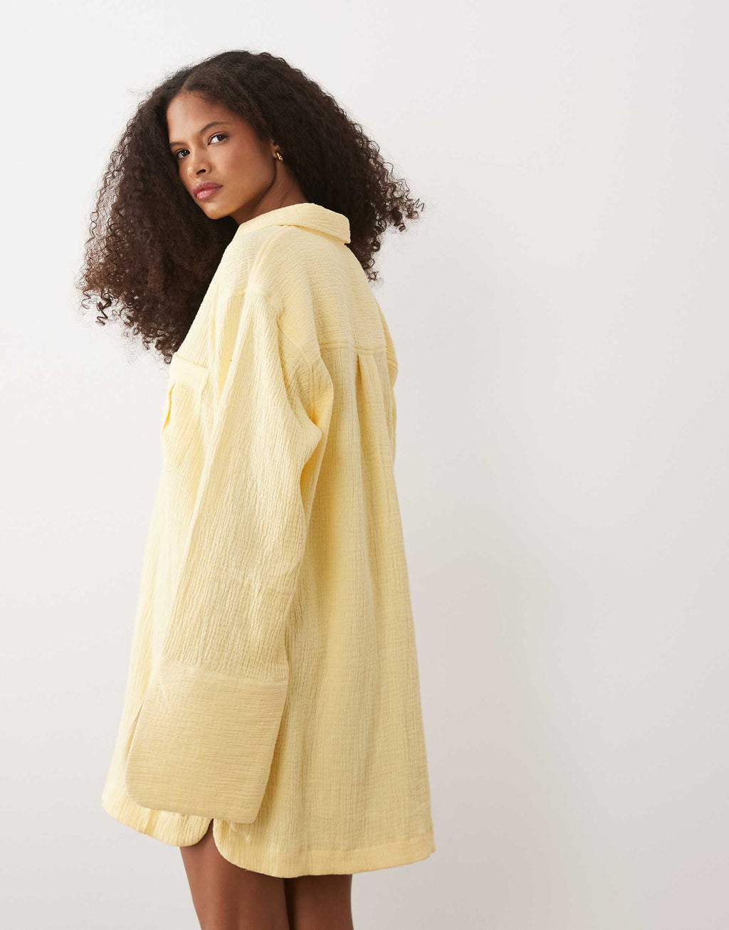 ASOS DESIGN double cloth mini shirt dress with wide cuffs and oversized pockets in lemon