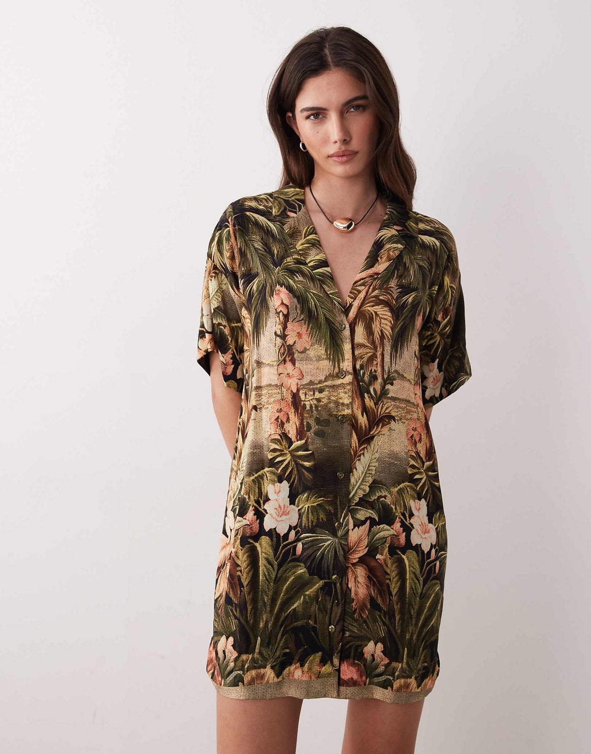 ASOS DESIGN bowling shirt dress in vintage tropical print