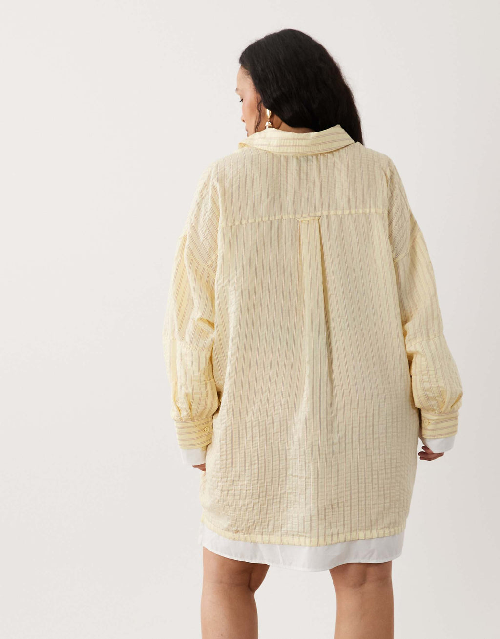ASOS DESIGN Curve oversized double layered shirt mini dress in yellow stripe
