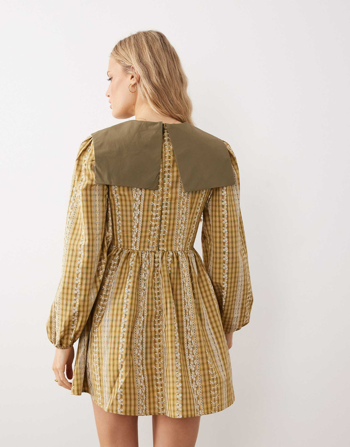 Glamorous square collar mini babydoll dress in yellow plaid