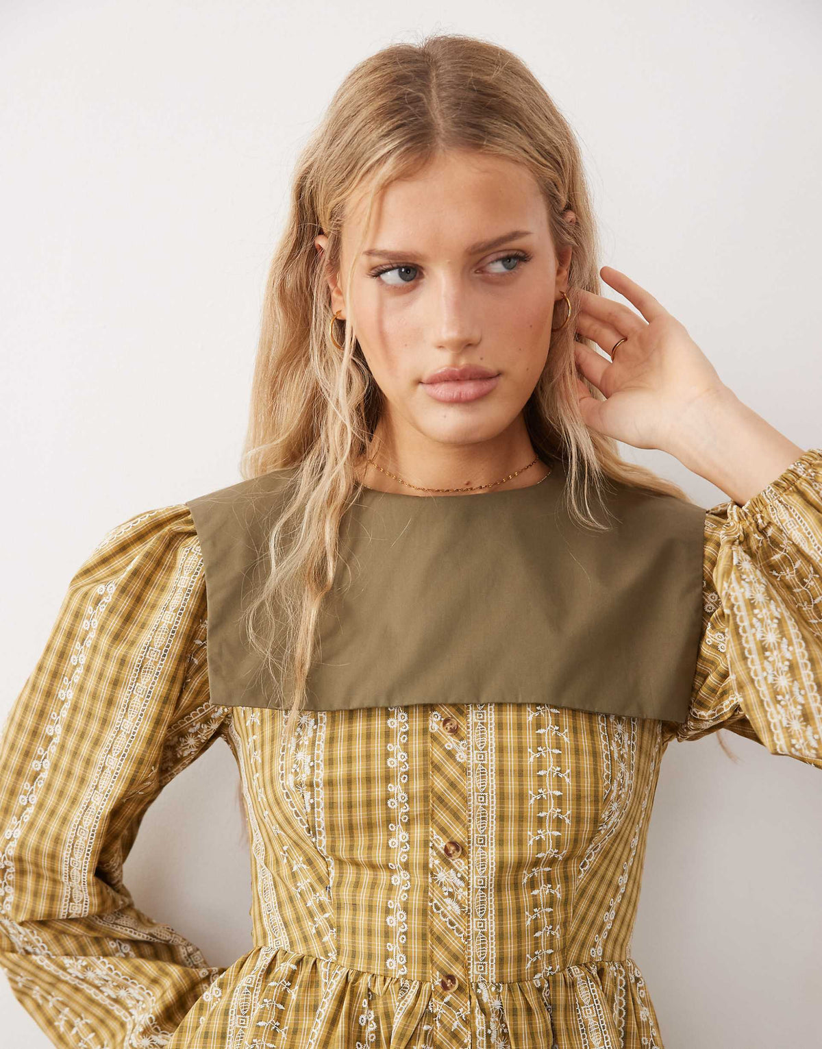 Glamorous square collar mini babydoll dress in yellow plaid