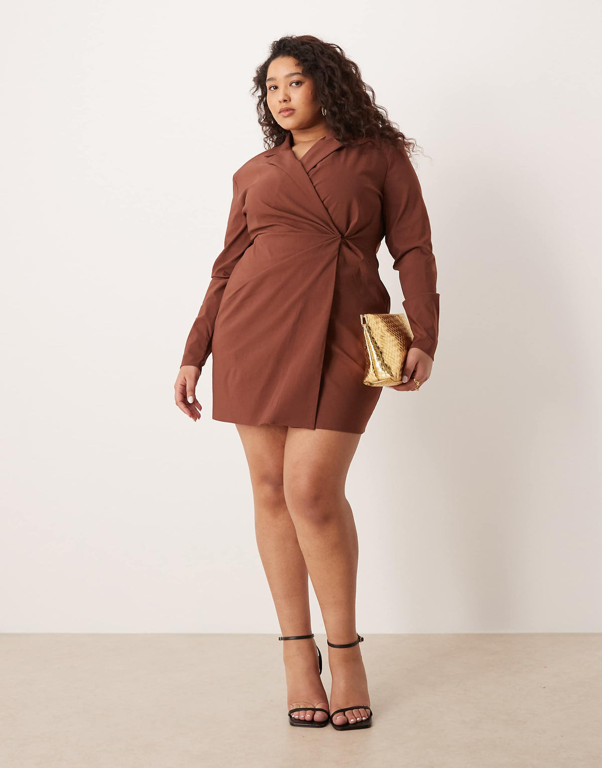 ASOS DESIGN Curve cinched blazer mini dress in chocolate