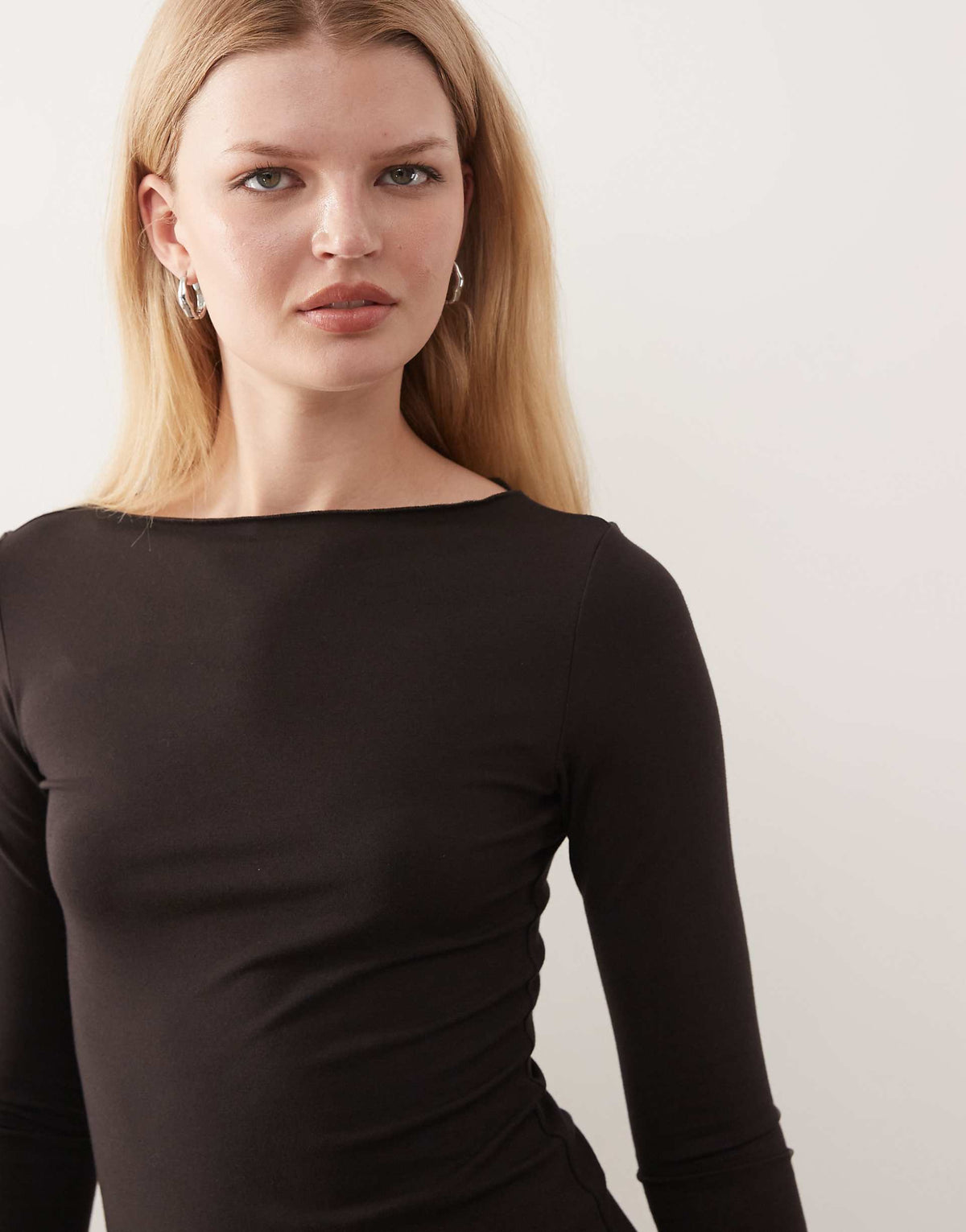 Weekday boat neck long sleeve mini dress in dark brown