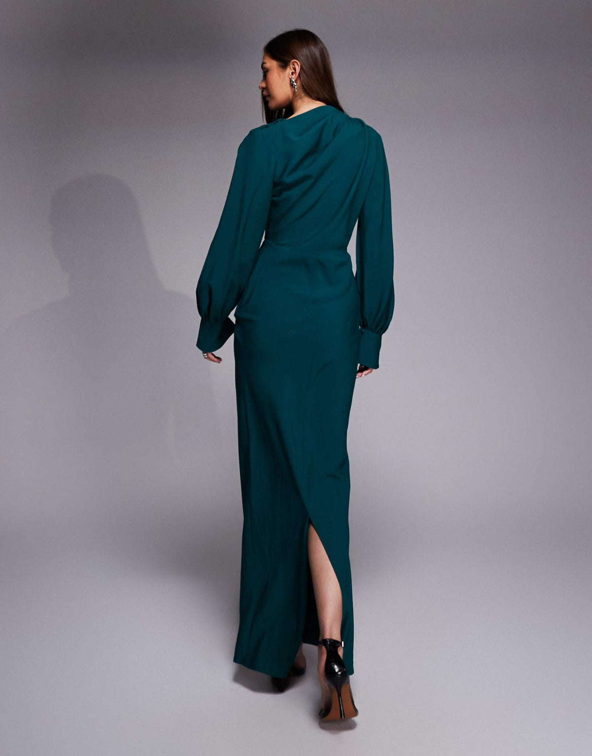 ASOS DESIGN Tall high neck drape maxi dress with drape skirt in teal