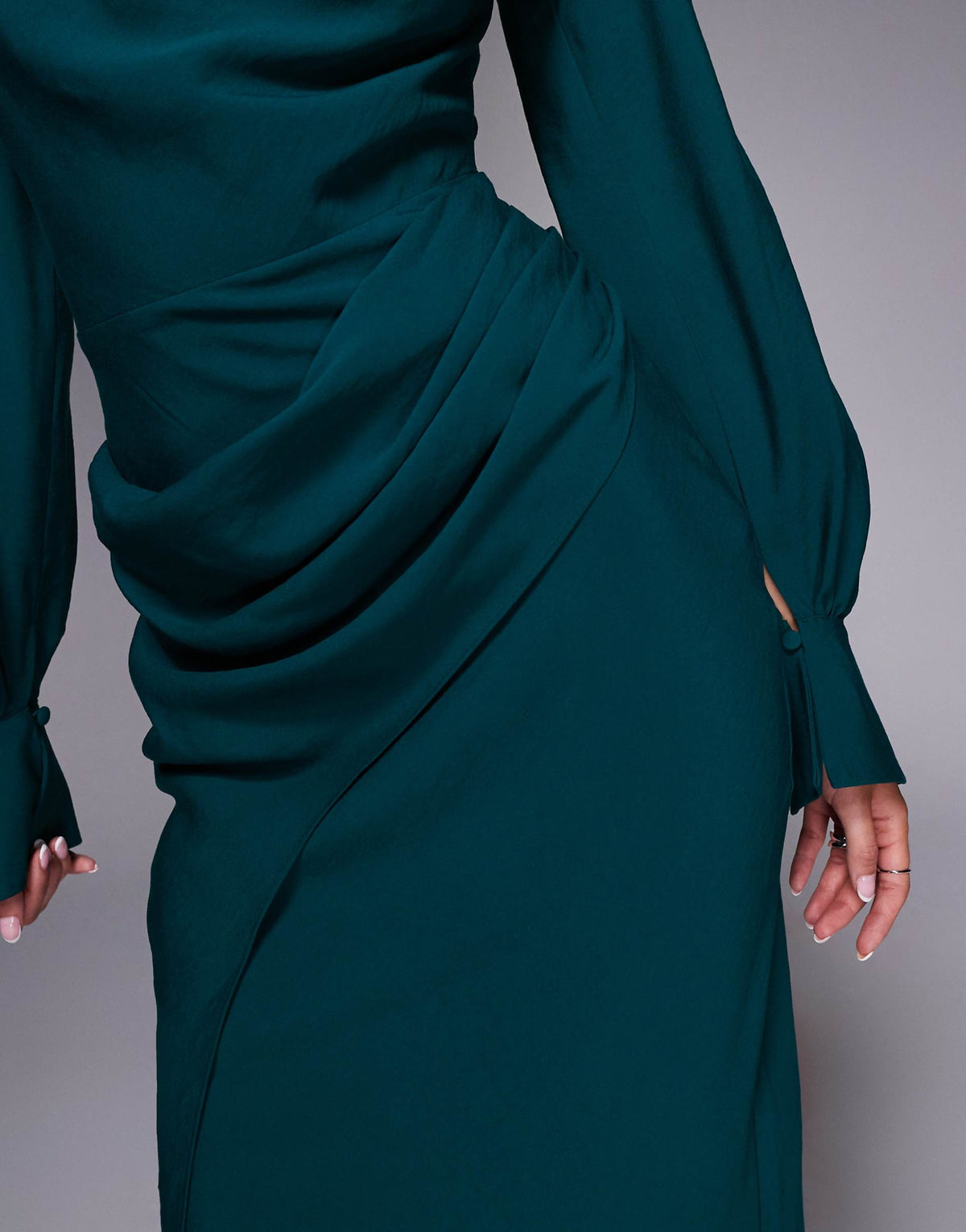 ASOS DESIGN Tall high neck drape maxi dress with drape skirt in teal