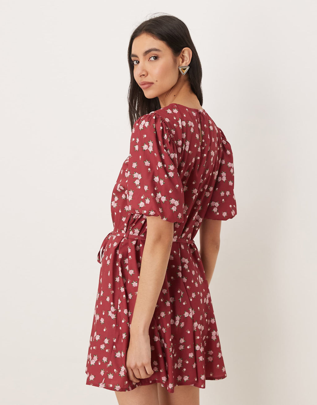 Wednesday's Girl short sleeve tie waist mini dress in berry floral