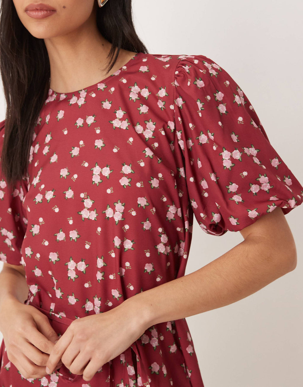 Wednesday's Girl short sleeve tie waist mini dress in berry floral