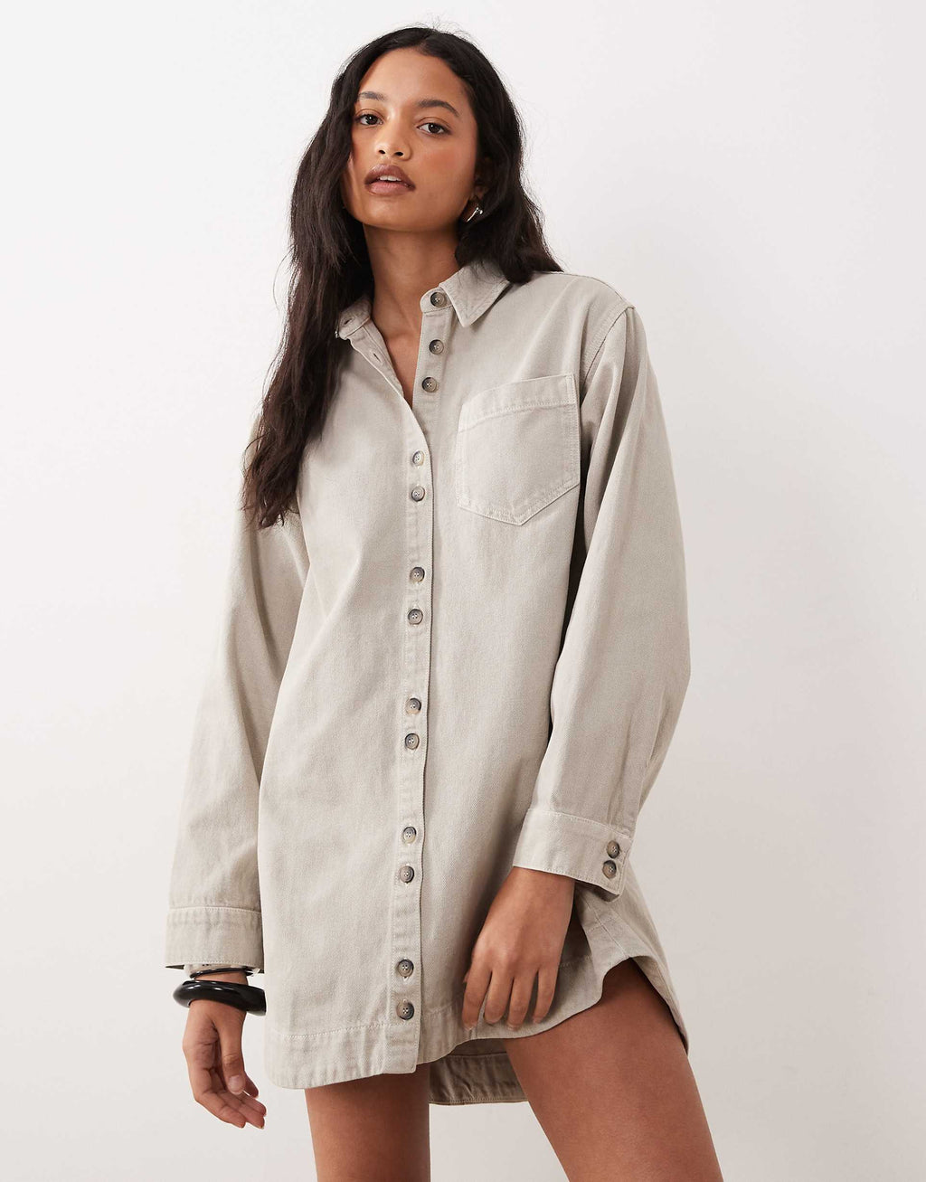 ASOS DESIGN boxy long sleeve shirt dress in neutral heather