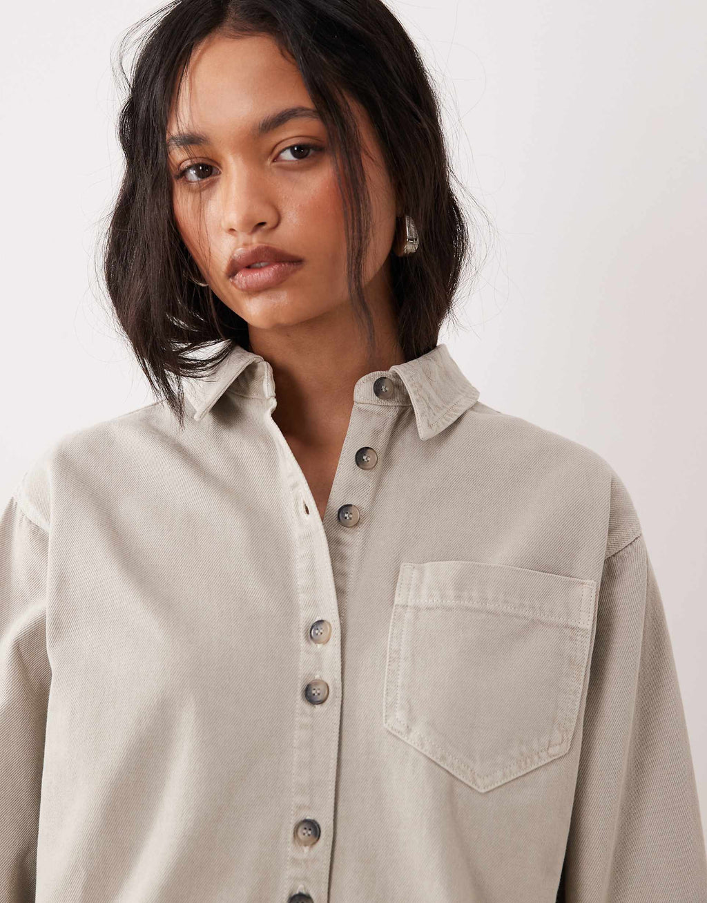 ASOS DESIGN boxy long sleeve shirt dress in neutral heather