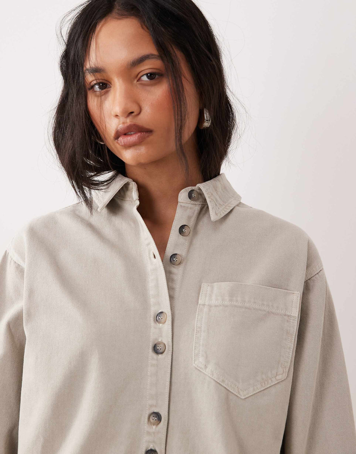ASOS DESIGN boxy long sleeve shirt dress in neutral heather