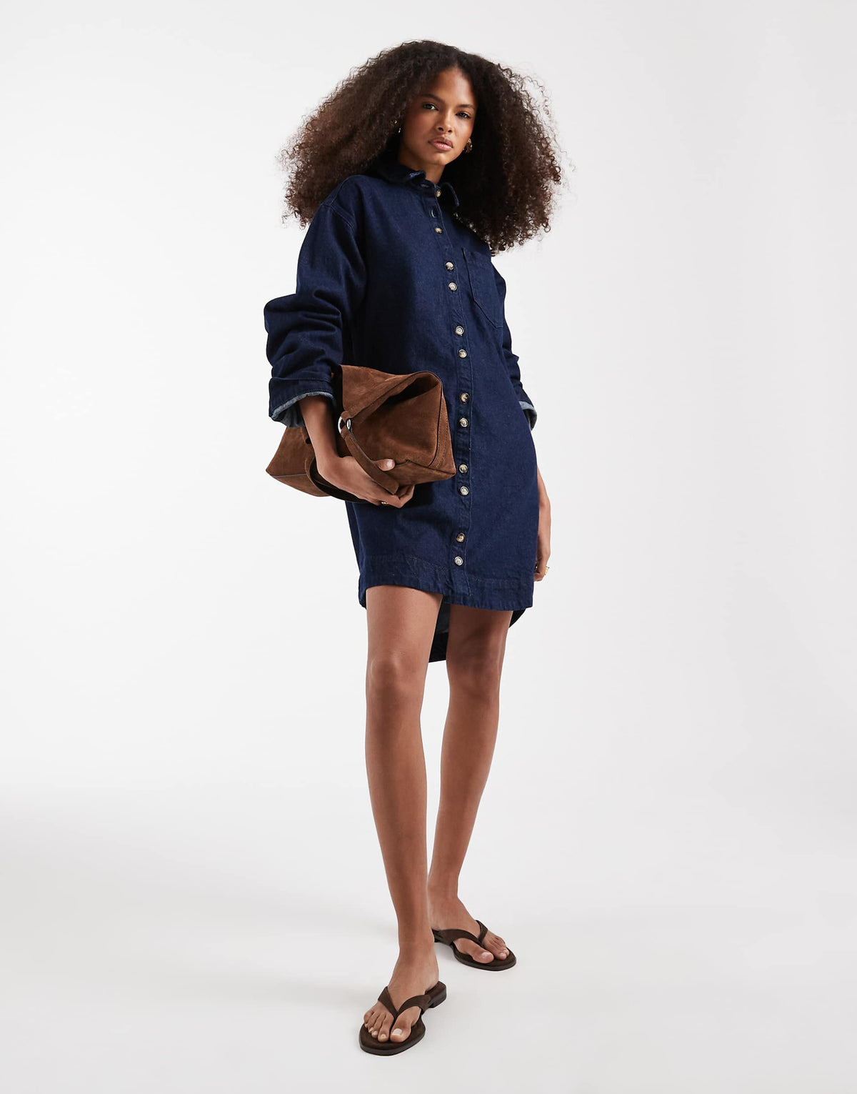 ASOS DESIGN boxy long sleeve shirt dress in rinse