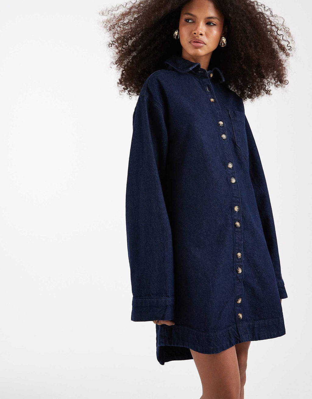 ASOS DESIGN boxy long sleeve shirt dress in rinse