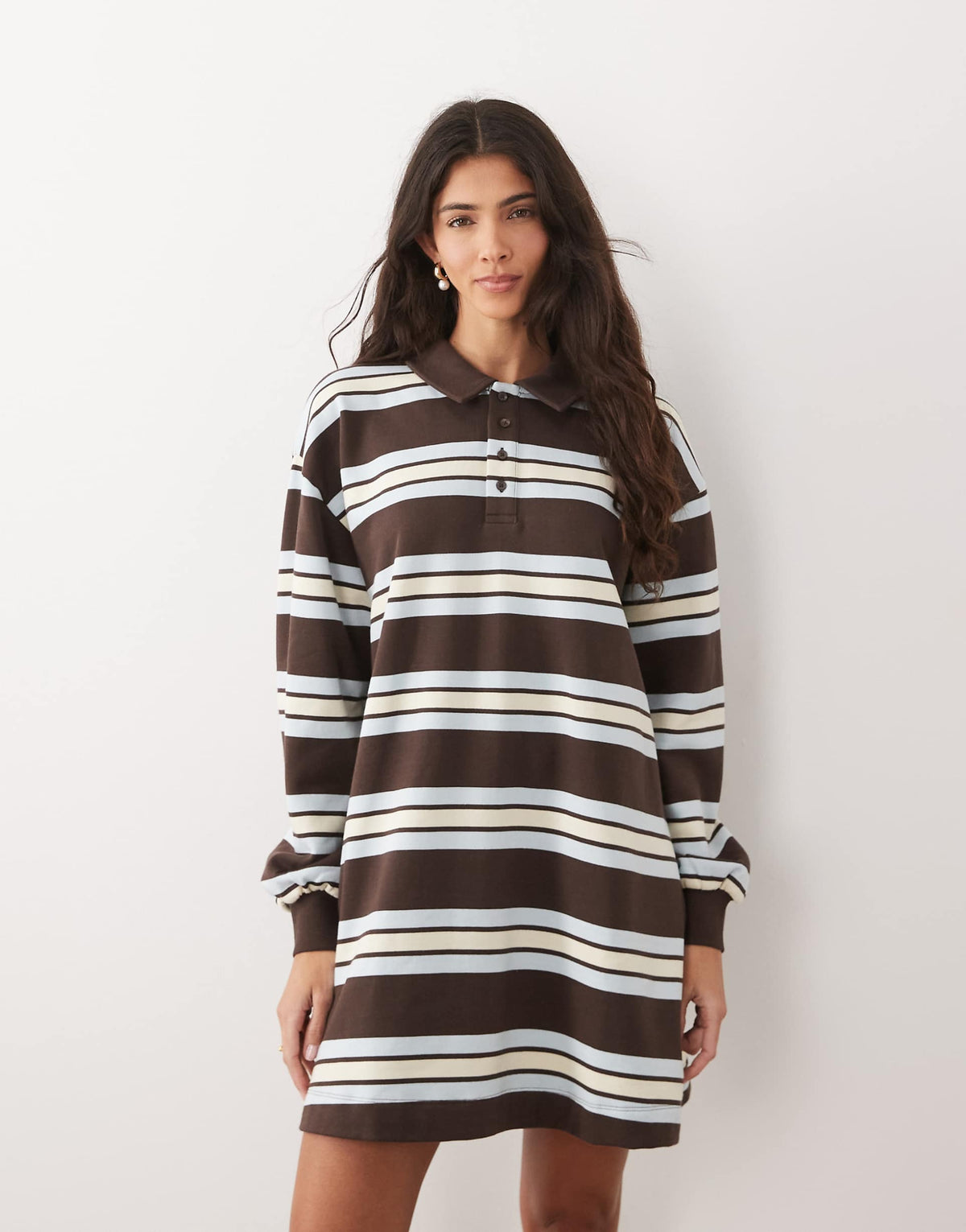 ASOS DESIGN rugby polo mini dress in brown stripes