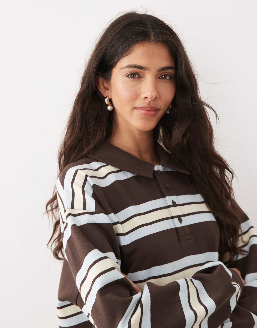 ASOS DESIGN rugby polo mini dress in brown stripes