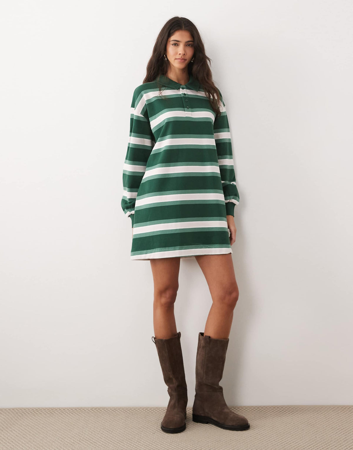 ASOS DESIGN polo rugby mini dress in green stripes