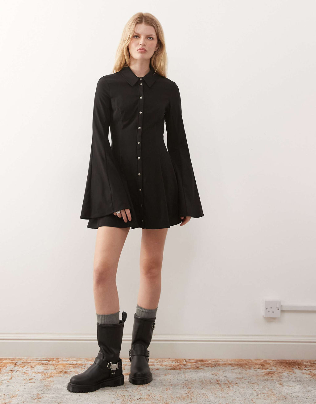 Monki tailored mini shirt dress in black