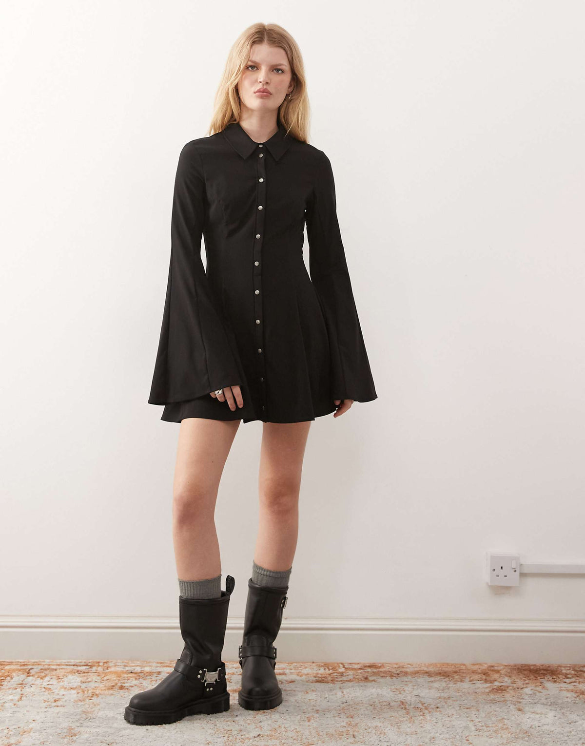 Monki tailored mini shirt dress in black