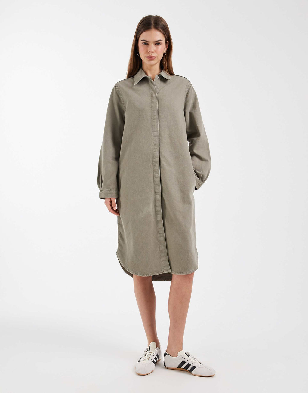 ASOS DESIGN denim shirt midi dress in khaki