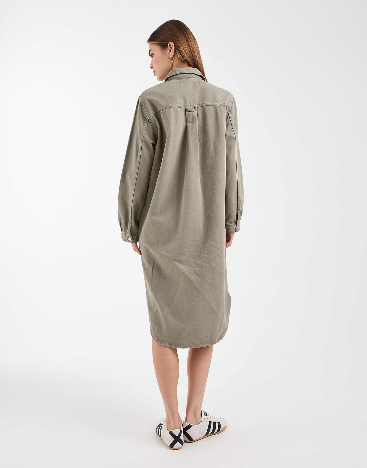 ASOS DESIGN denim shirt midi dress in khaki