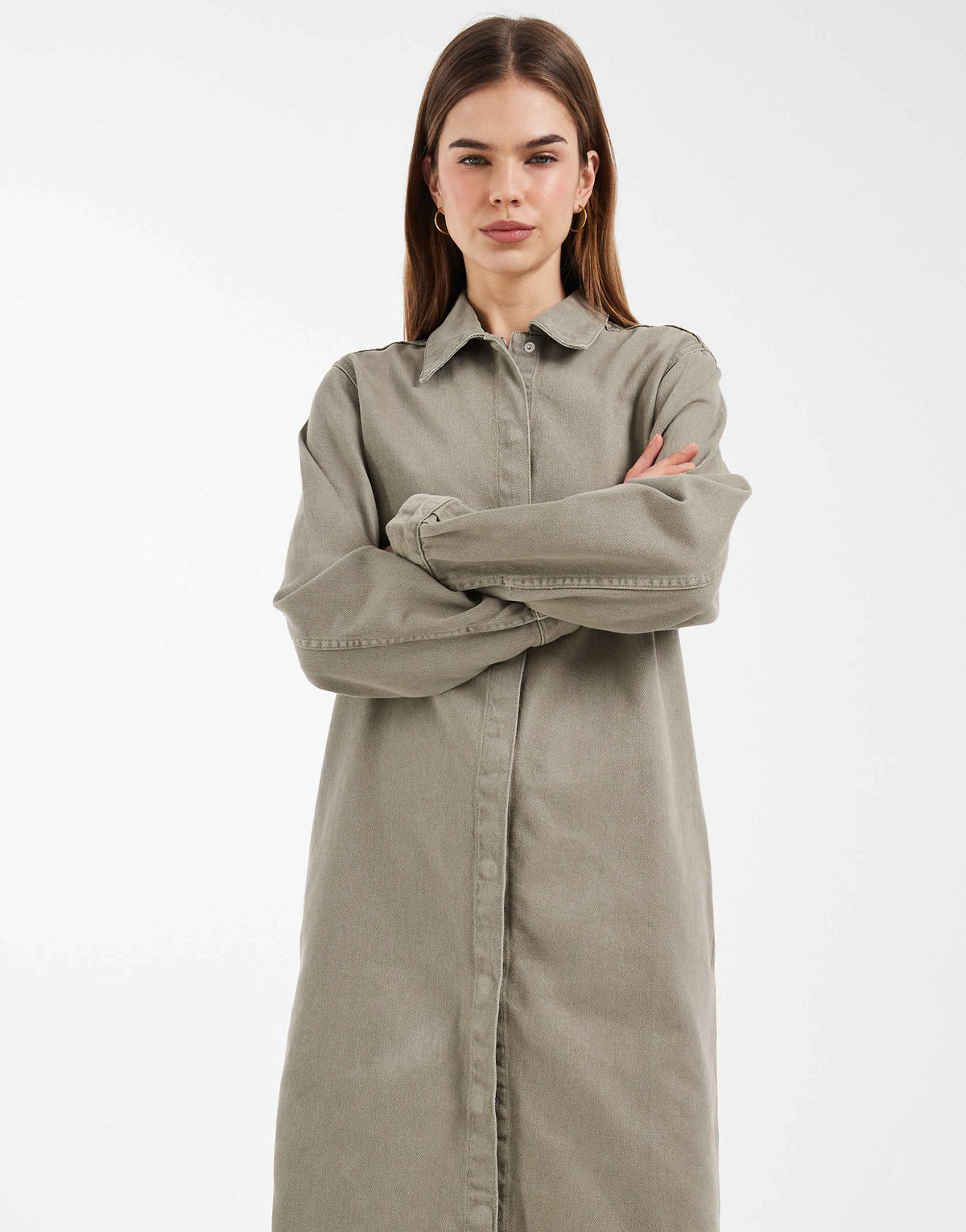 ASOS DESIGN denim shirt midi dress in khaki