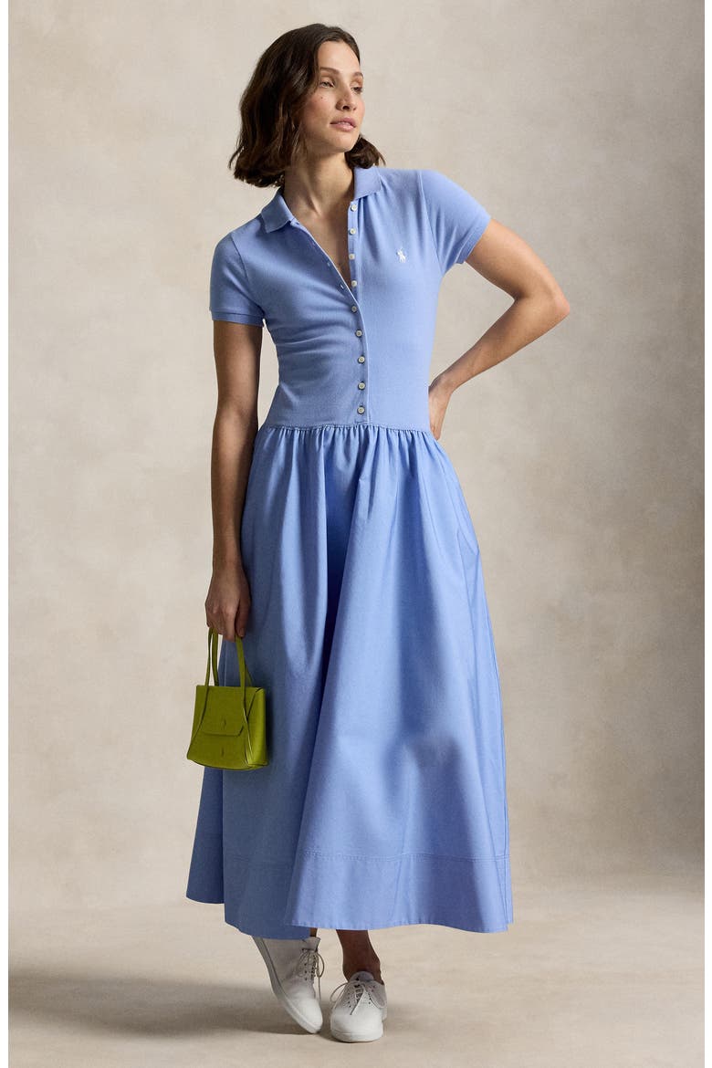 Polo Bodice Mixed Media Midi Dress