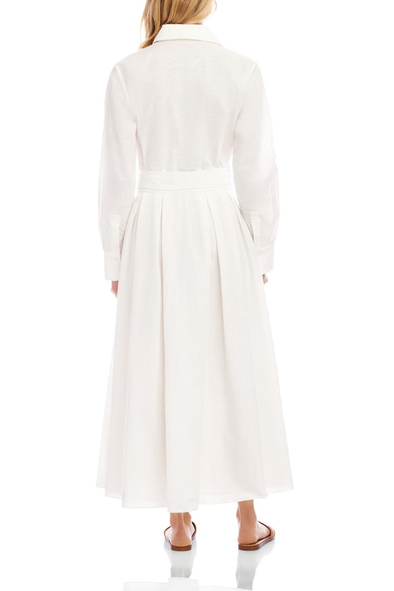Floral Appliqué Long Sleeve Cotton & Linen Shirtdress