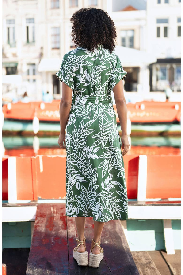 Leaf Print Midi Shirt Dress
