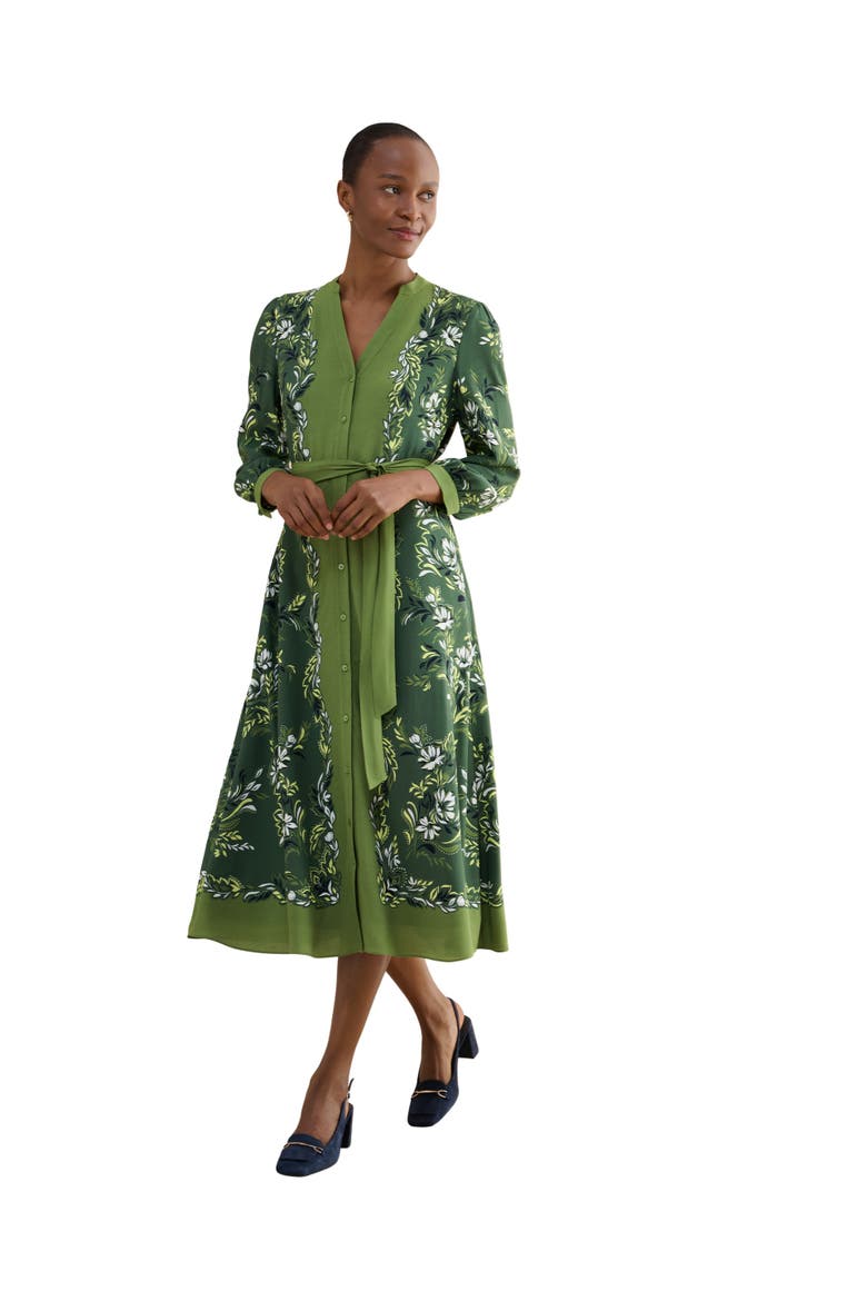 Apolline Printed V-Neck Midi Shirt Dress