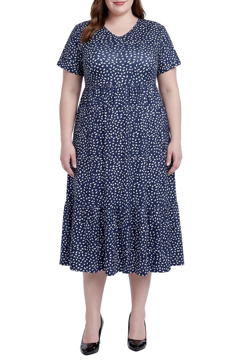Dot Print Tiered Midi Dress