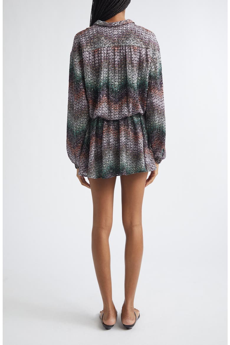 Metallic Zigzag Sequin Long Sleeve Knit Minidress