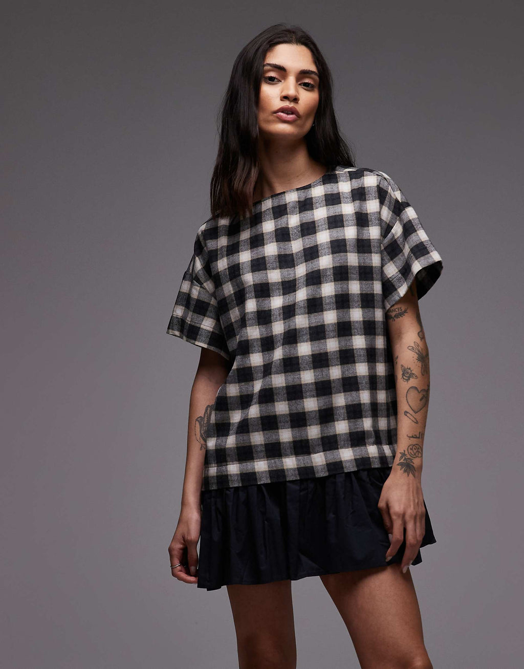 ASOS DESIGN cord hybrid T-shirt mini dress in mono check