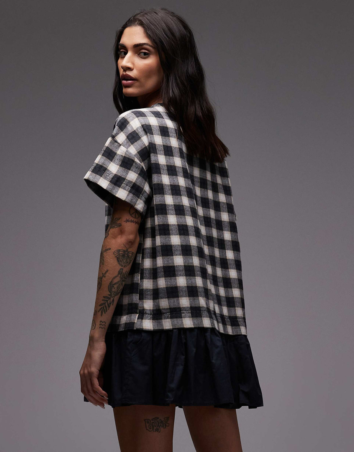 ASOS DESIGN cord hybrid T-shirt mini dress in mono check
